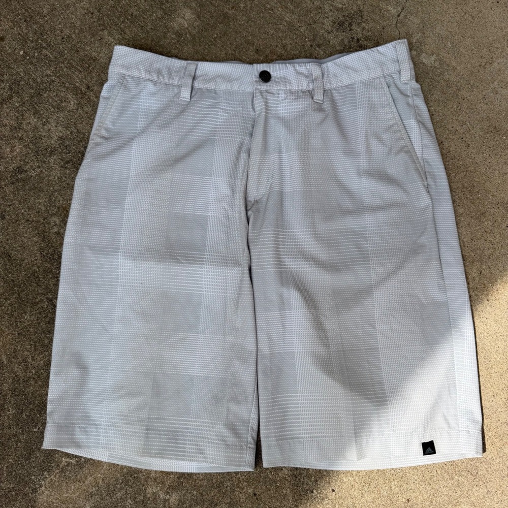 Adidas Ultimate365 Mens Golf Shorts Grey White Plaid Performance Stretch Size 32